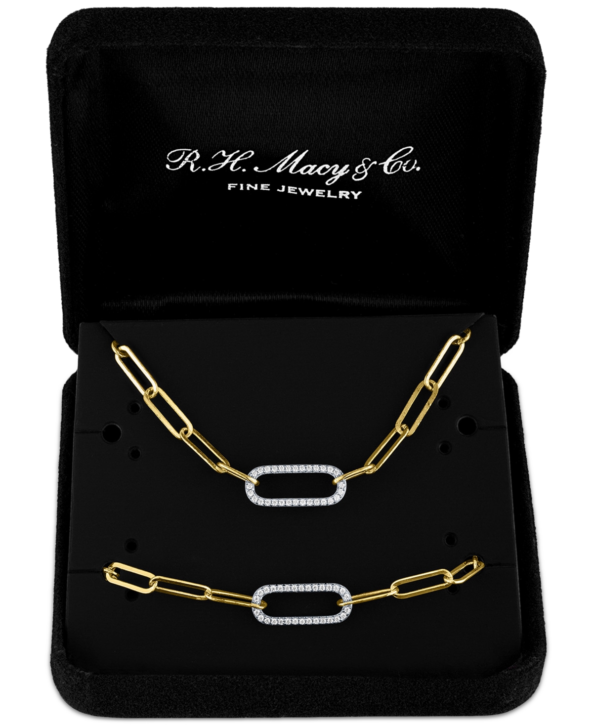 MACY'S 2-PC. SET DIAMOND PAPERCLIP LINK COLLAR NECKLACE & BRACELET (1/4 CT. T.W.) IN 14K GOLD-PLATED STERLI 