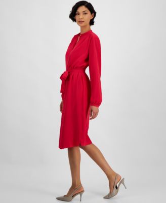 Women's Solid-Color Band-Collar Shirtdress