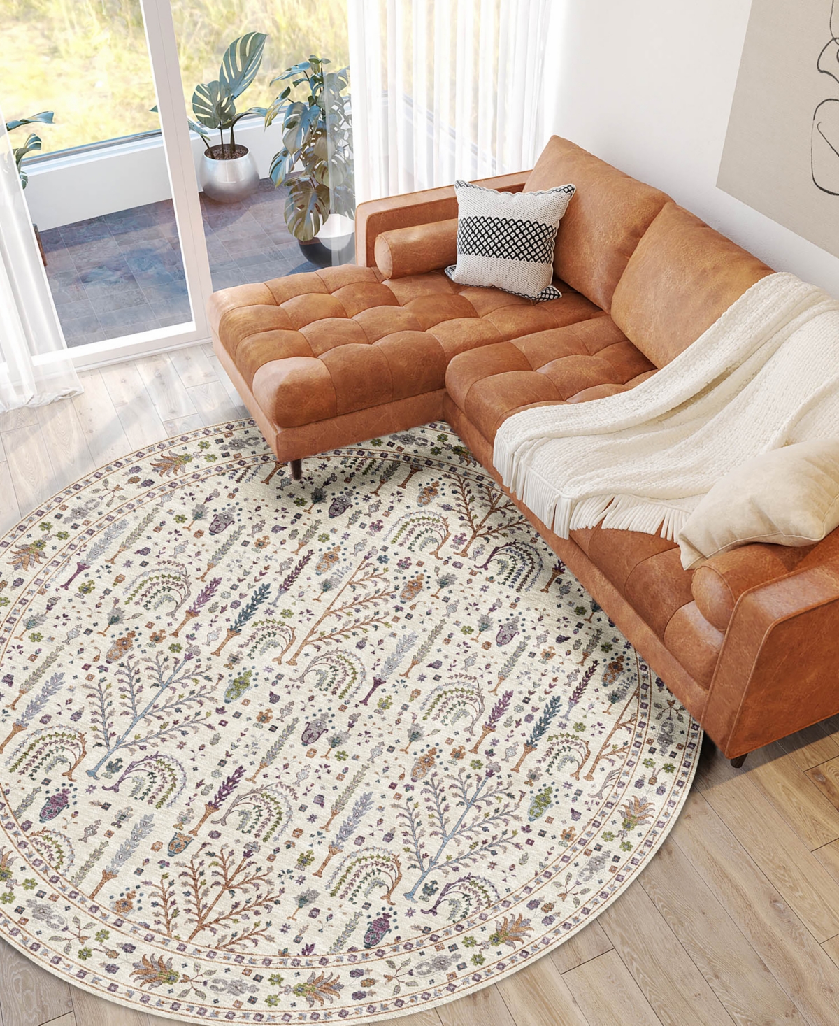 Dalyn Hatay Washable Hy5 8'x8' Round Area Rug In Ivory