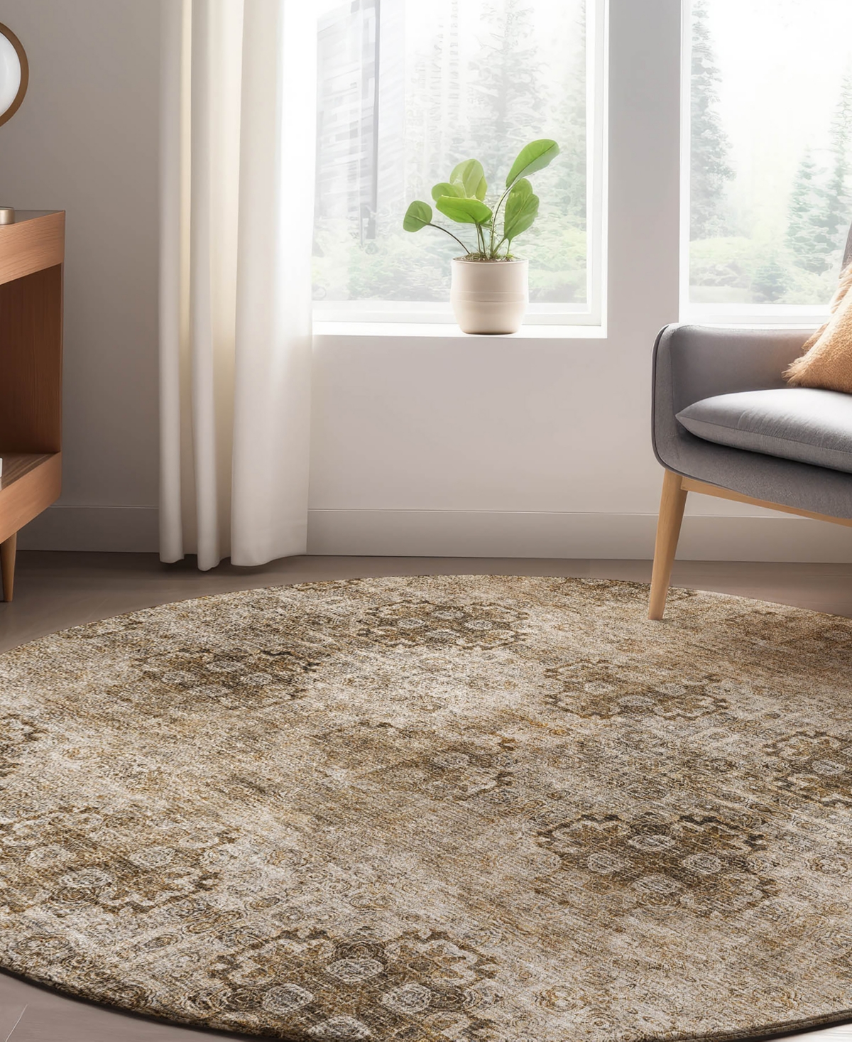 Dalyn Trevi Washable Tv16 8'x8' Round Area Rug In Taupe