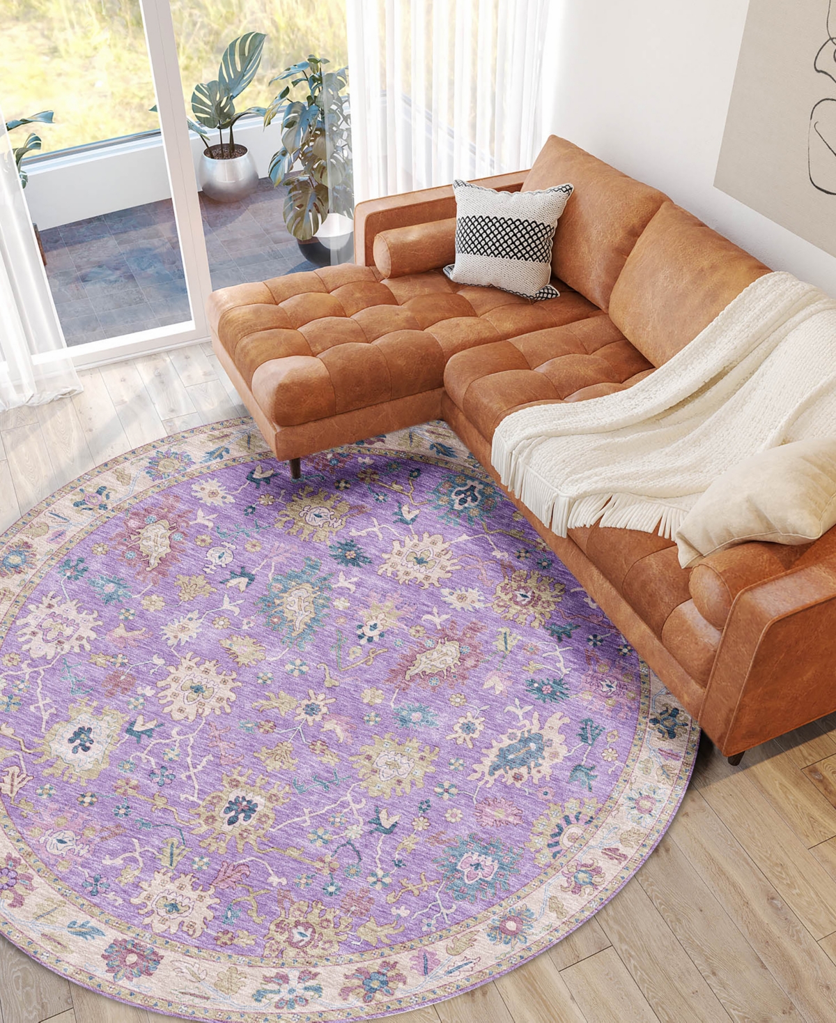 Dalyn Hatay Washable Hy7 8'x8' Round Area Rug In Purple