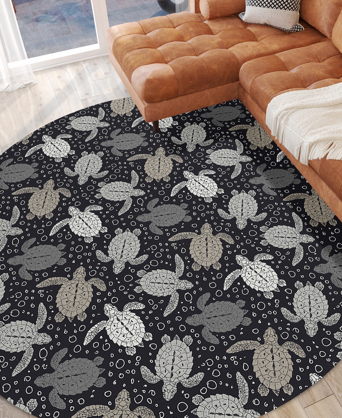 Dalyn Seabreeze Washable Sz13 8'x8' Round Area Rug In Black