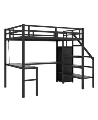 Twin XL Loft Bed with L-Shaped Desk and Wardrobe