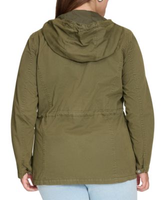 Plus Size Cotton Hooded Military Zip-Front Jacket 