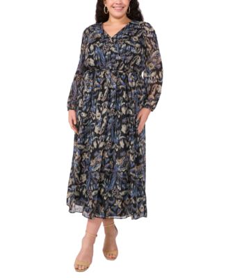 MSK - Plus Size Printed Chiffon Faux-Wrap Maxi Dress