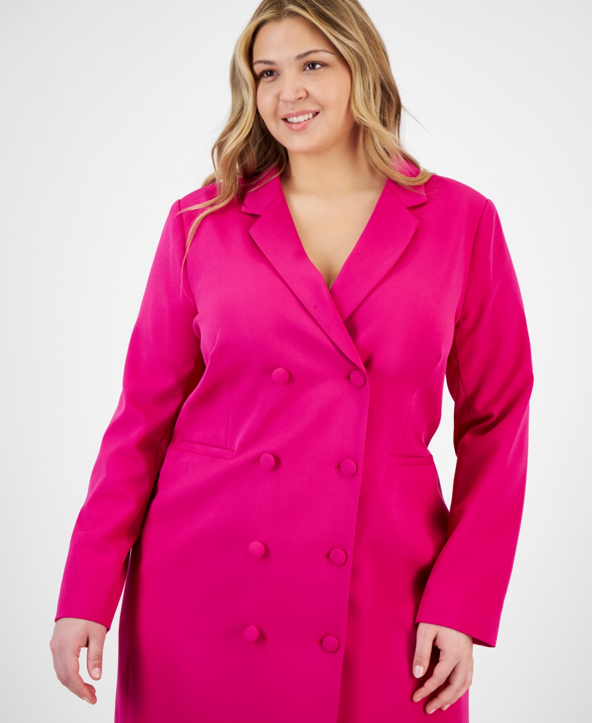 Tahari Asl Plus Size Milano Trench Button-front Jacket Dress In Shocking Pink
