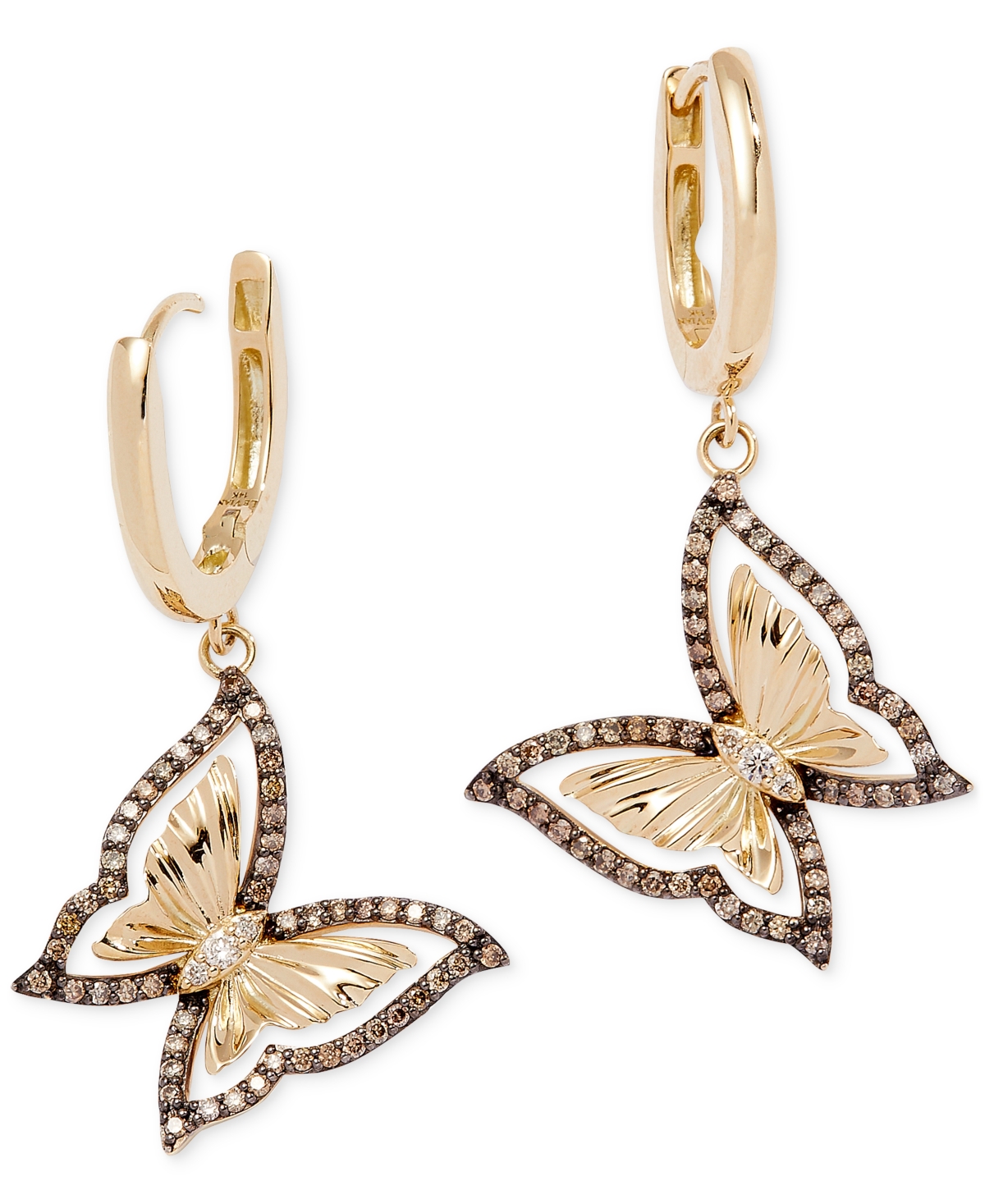 Le Vian Chocolate Diamond & Nude Diamond Butterfly Drop Earrings (1/2 Ct. T.w.) In 14k Gold In 14k Honey Gold Earrings