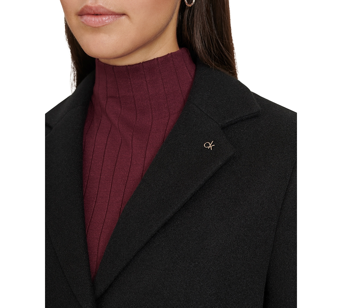 Shop Calvin Klein Women's Single-breasted Notched-collar Coat In Black