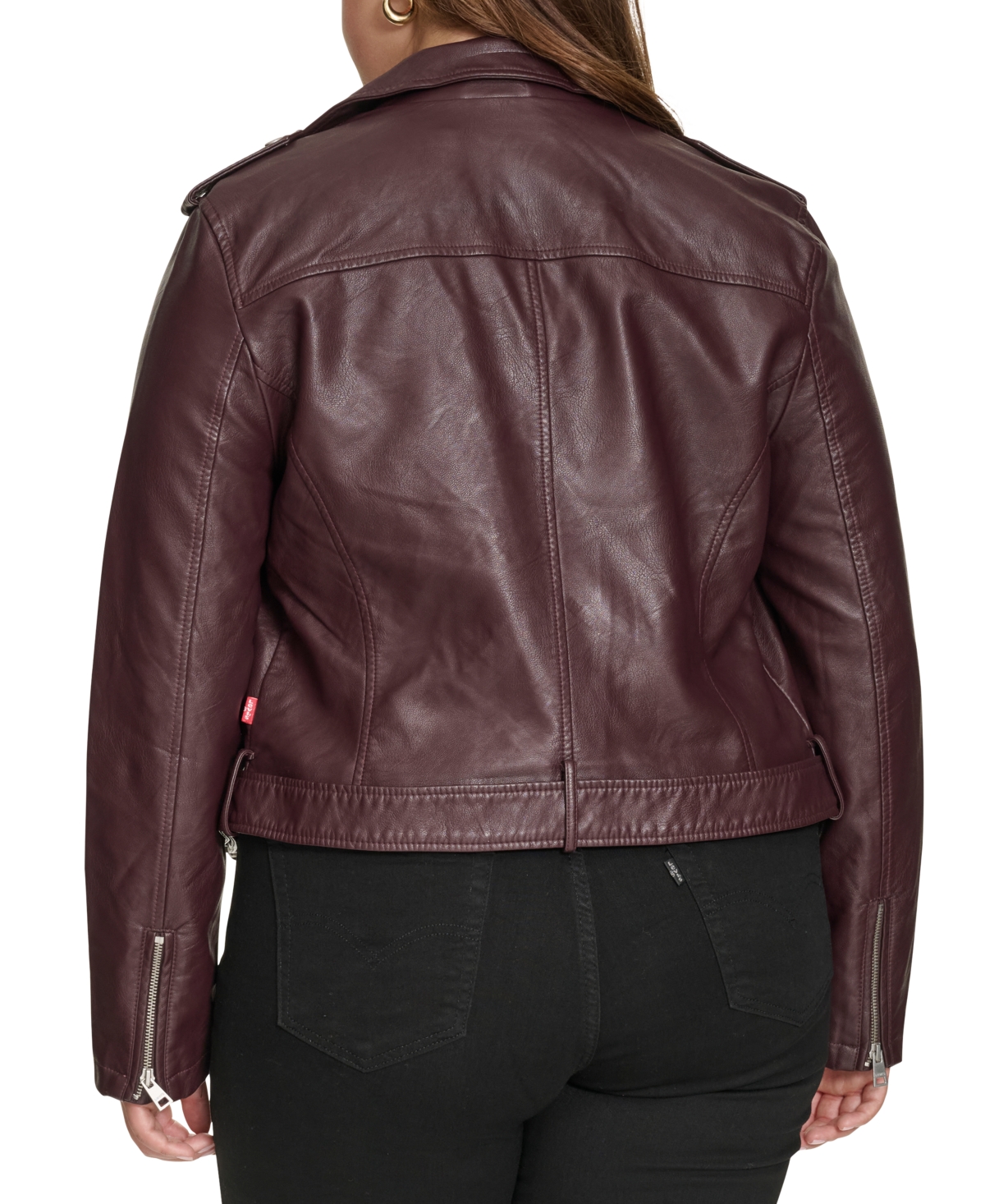 Levi's Plus Size Faux Leather Belted Motorcycle Jacket In Burgundy