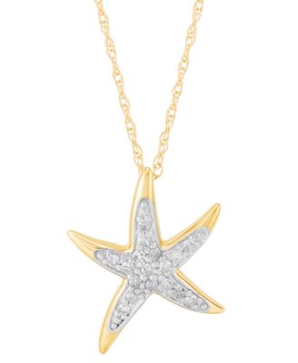 Macy's - Diamond Starfish 18" Pendant Necklace (1/10 ct. t.w.) in 10k Gold