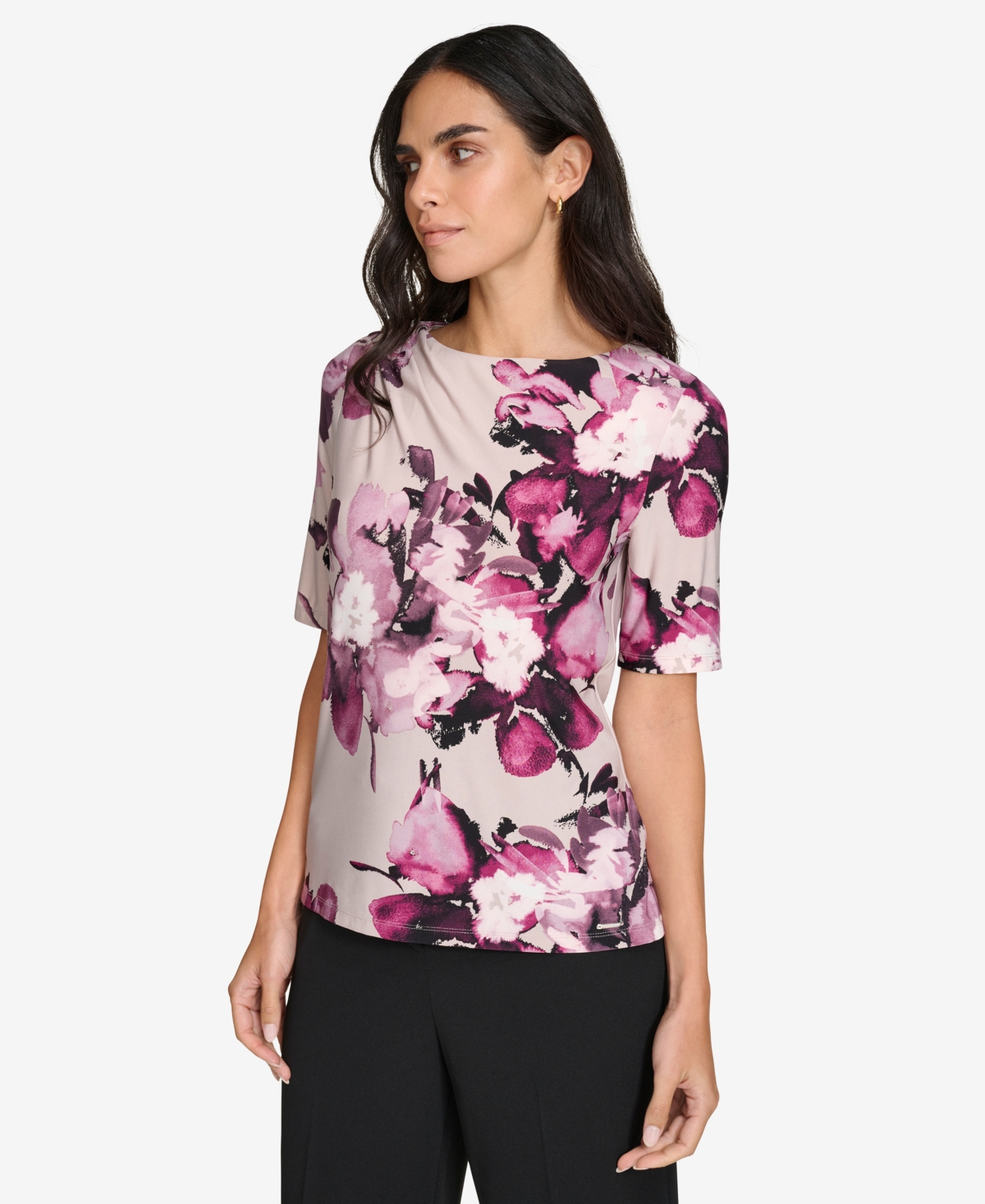 Calvin Klein Women's Crewneck Elbow-Sleeve Blouse