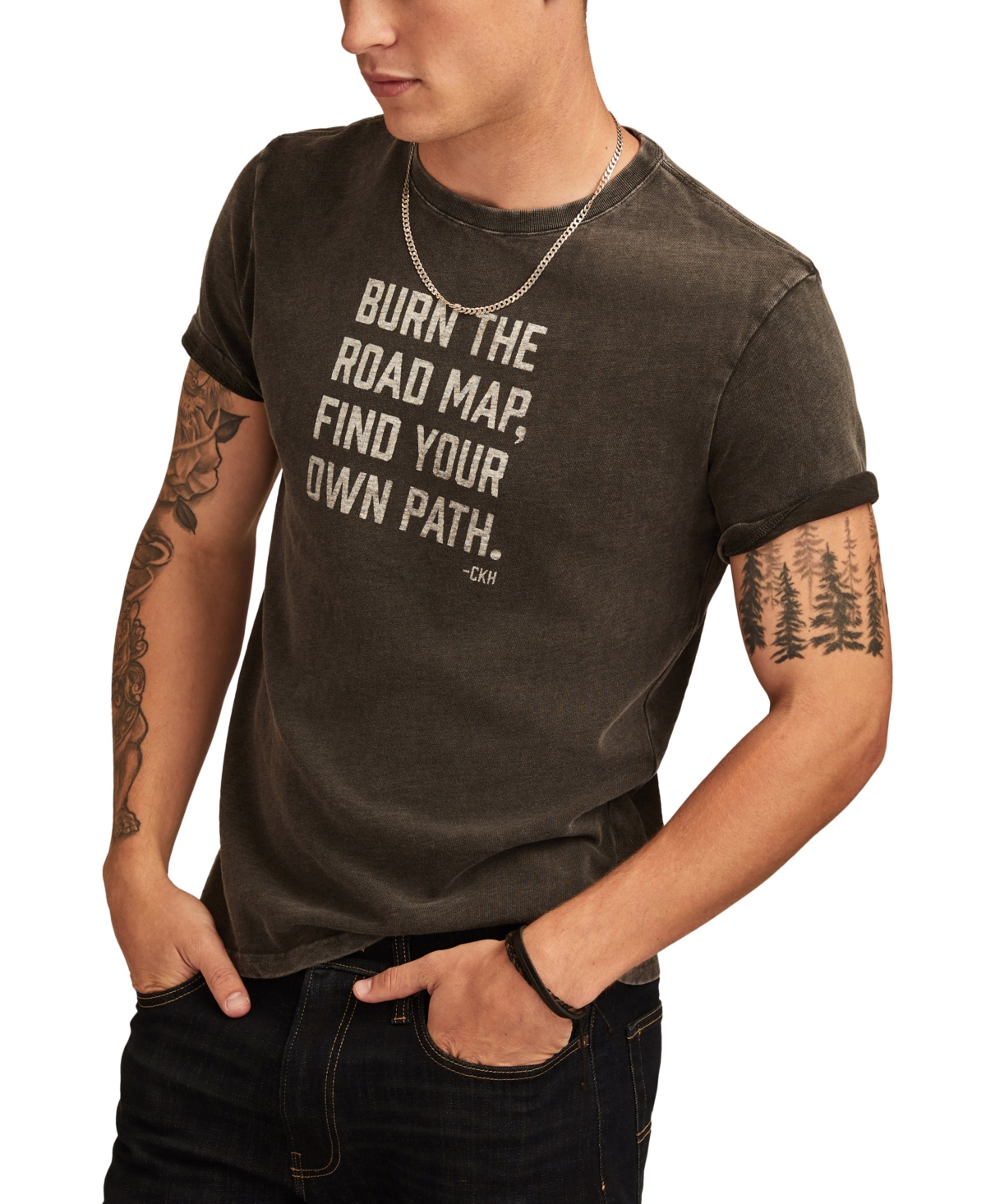 Lucky Brand Cole Hauser Burn The Road Map Graphic Tee
