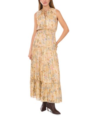 1.STATE - Women's Tiered Metallic Floral-Print Maxi Dress