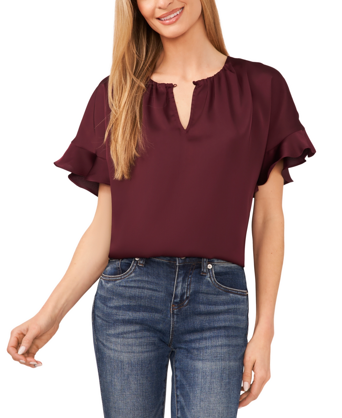 Shop Cece Women's Short-sleeve Flutter Blouse In Rich Cabernet