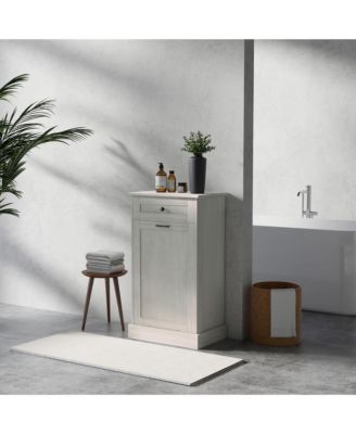 Kitchen Tilt Out Trash Bin Cabinet Free Standing Recycling Cabinet Trash Can Holder With Drawer, Light Gray