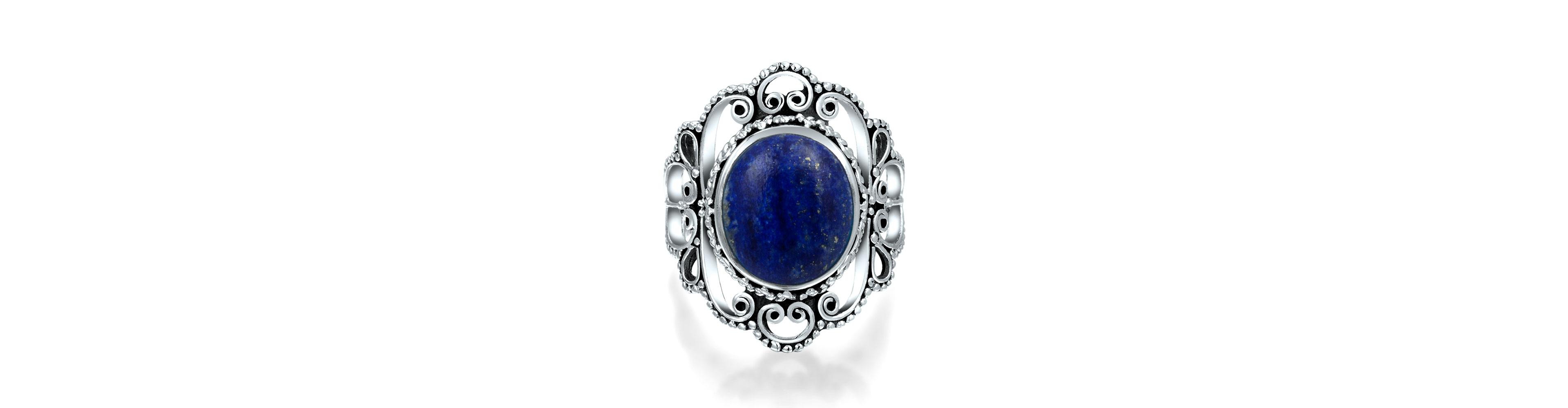Bling Jewelry Large Natural Stones Filigree Oval Cabochon Armor Full Finger Statement Oxidized .925 Sterling Silver