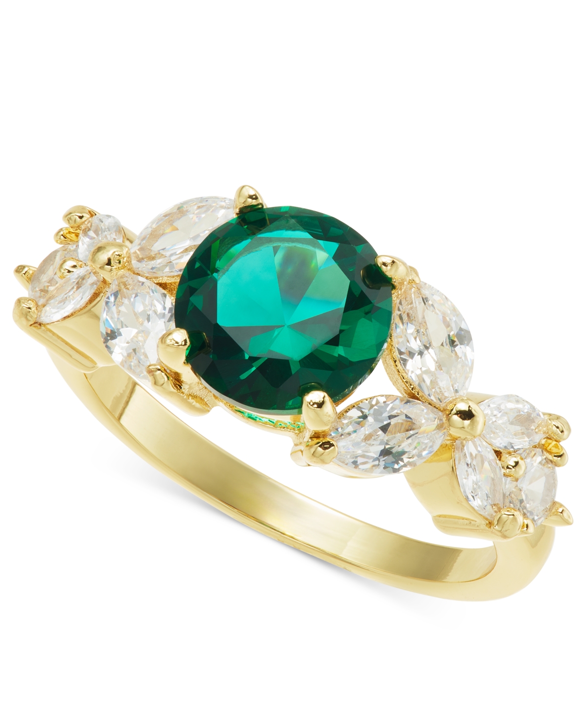 Gold-Tone Green Stone & Crystal Marquise Cluster Ring, Exclusively at Macy's - Gold