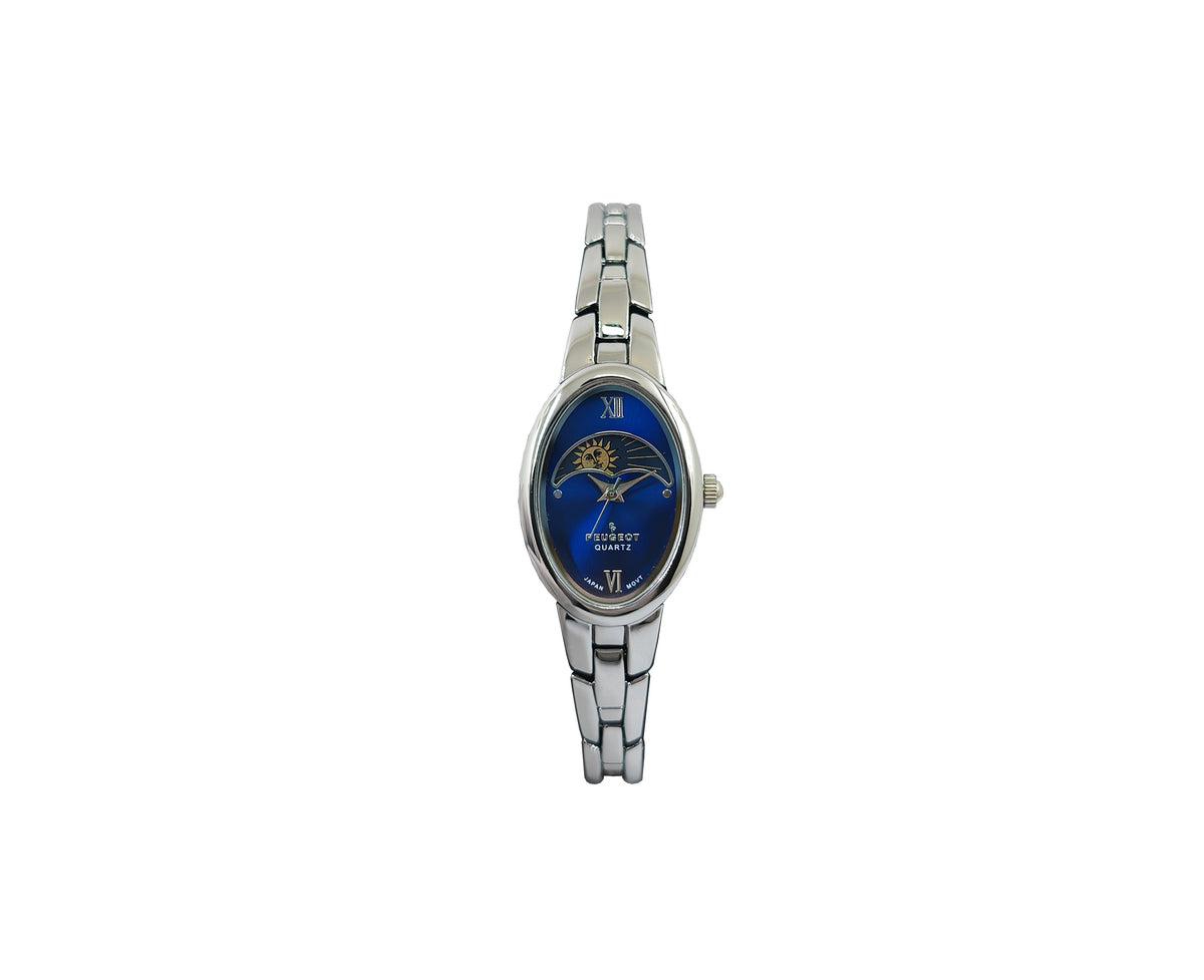 Peugeot Women's Silver 30x25mm Sun Moon Dial Link Bracelet Watch