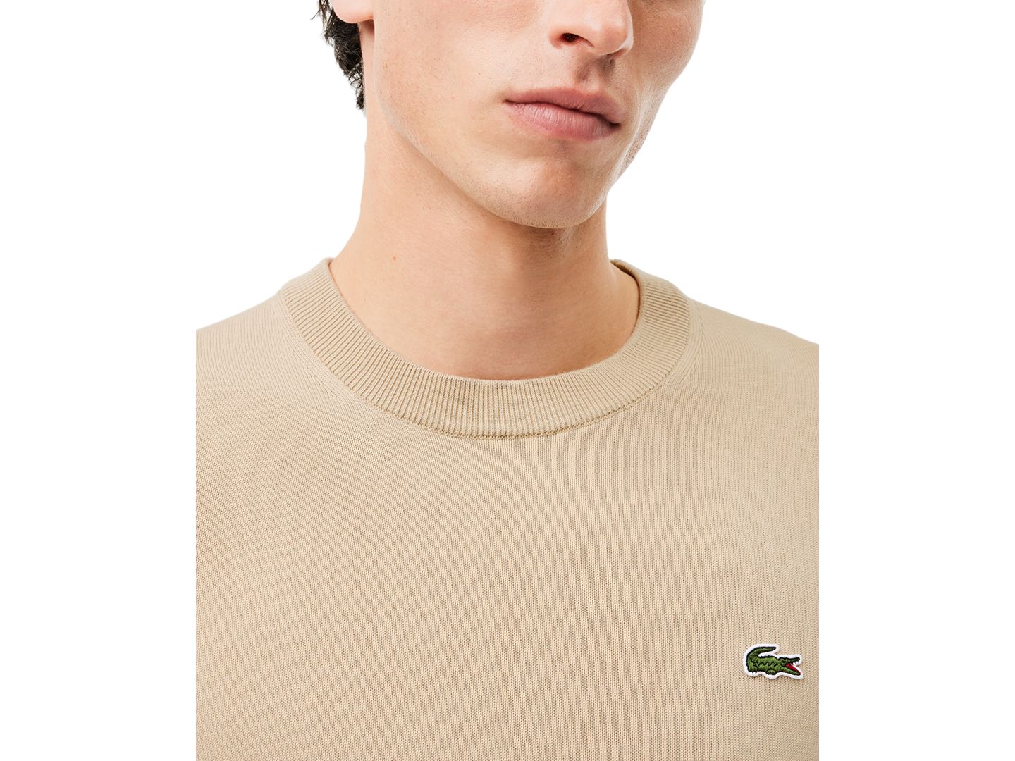 Мужской однотонный свитер Lacoste с крокодилом, цвет: Бежевый — фото 2