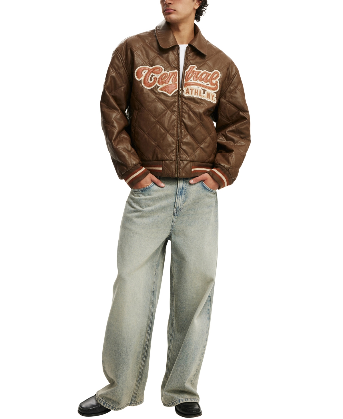Shop Cotton On Men's Applique Bomber Jacket In Brown