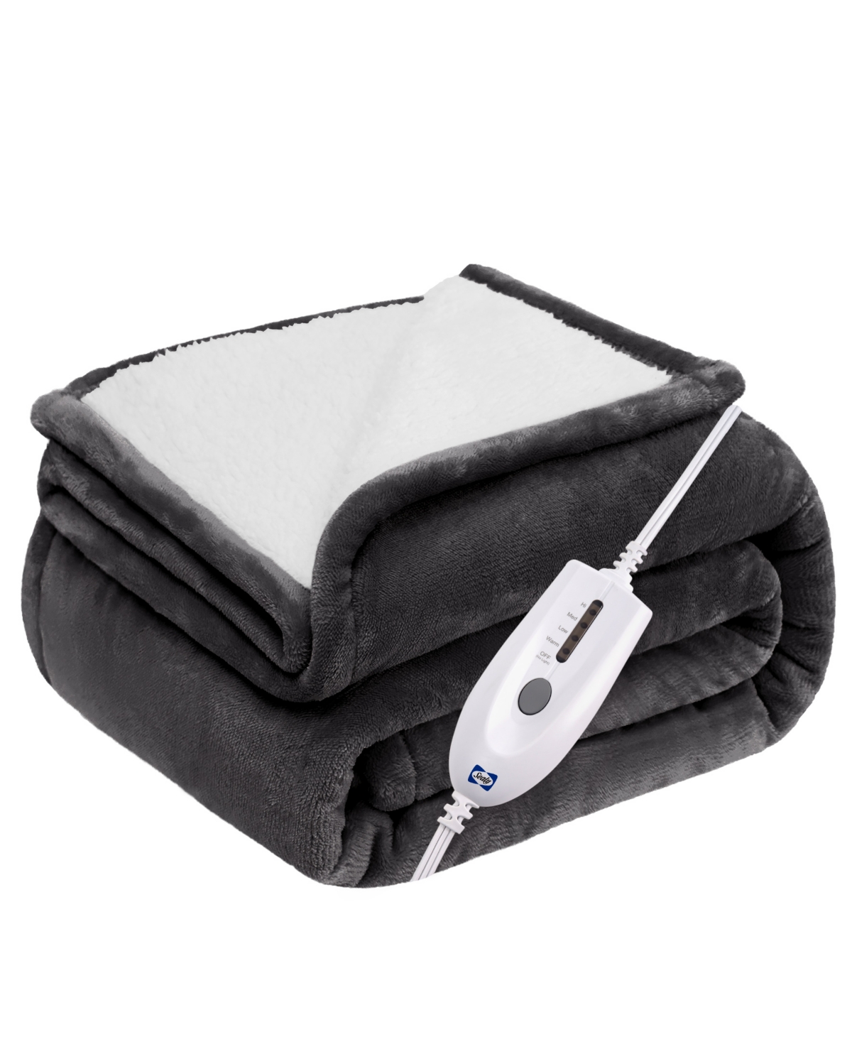 Sealy Heated Flannel And Sherpa Throw, 50" X 60" In Charcoal