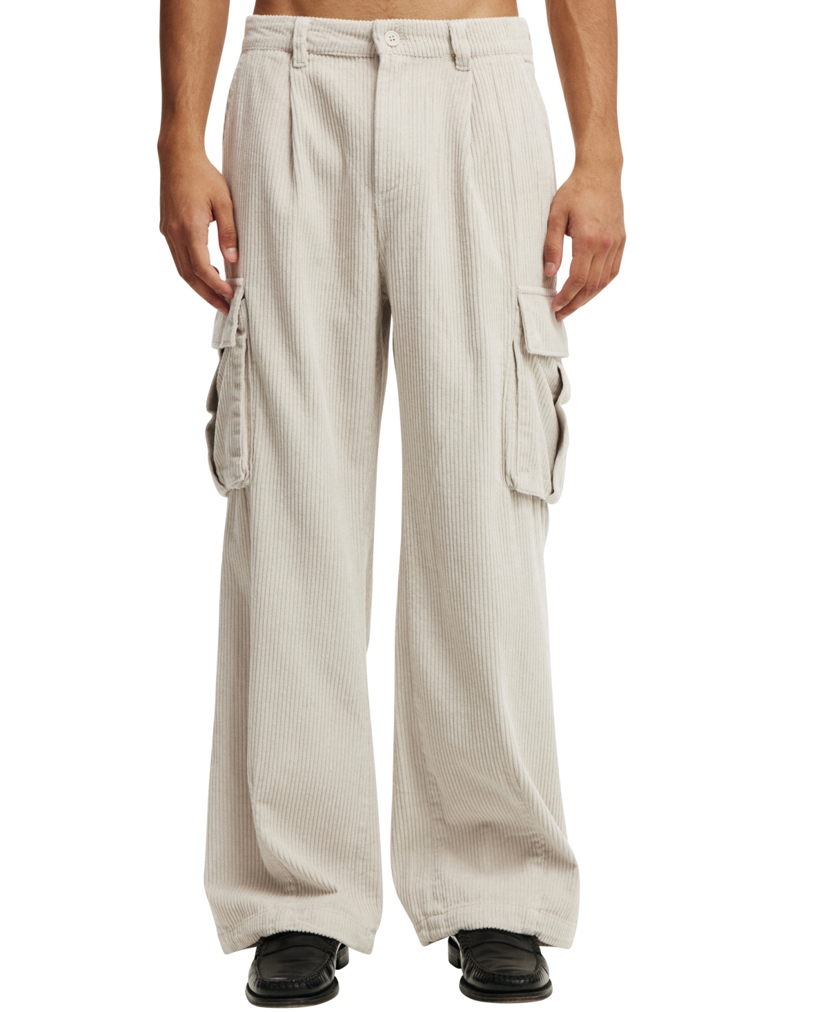 Shop Cotton On Men's Baggy Pleat Cargo Pant In Light Stone Cord