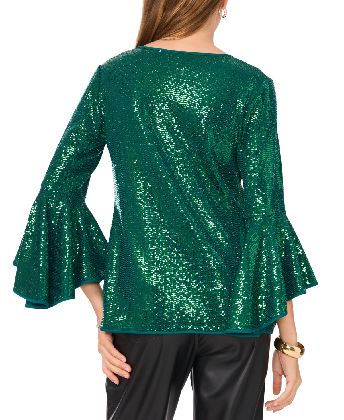 VINCE CAMUTO WOMEN'S SEQUINED V-NECK BELL-SLEEVE TOP 