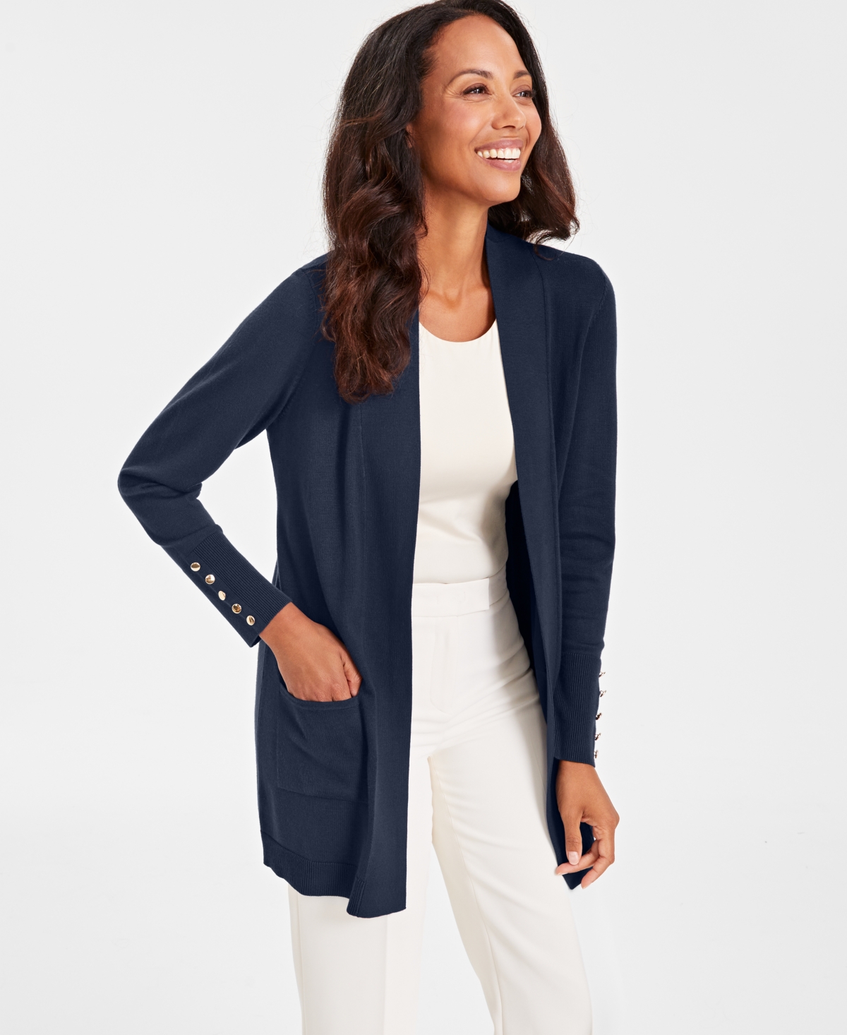 Women's Button-Sleeve Flyaway Cardigan, Exclusively at Macy's - Intrepid Blue