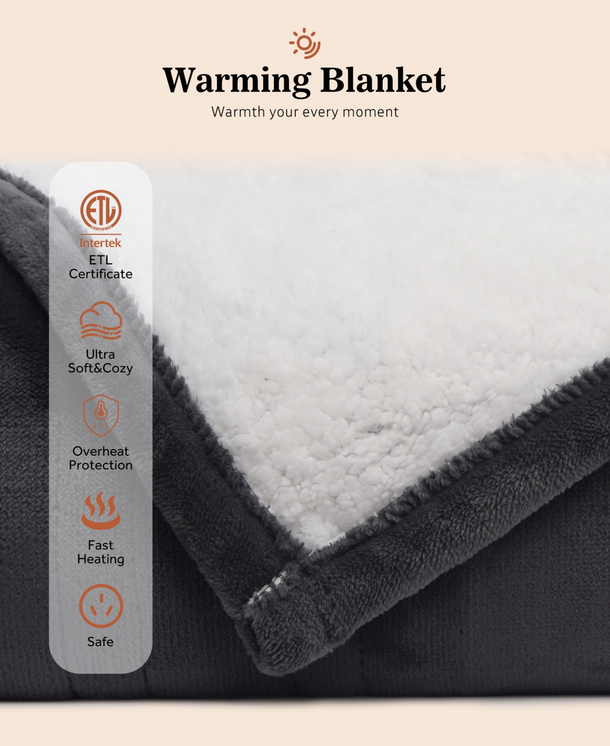 Sealy Heated Flannel And Sherpa Blanket, Queen In Charcoal