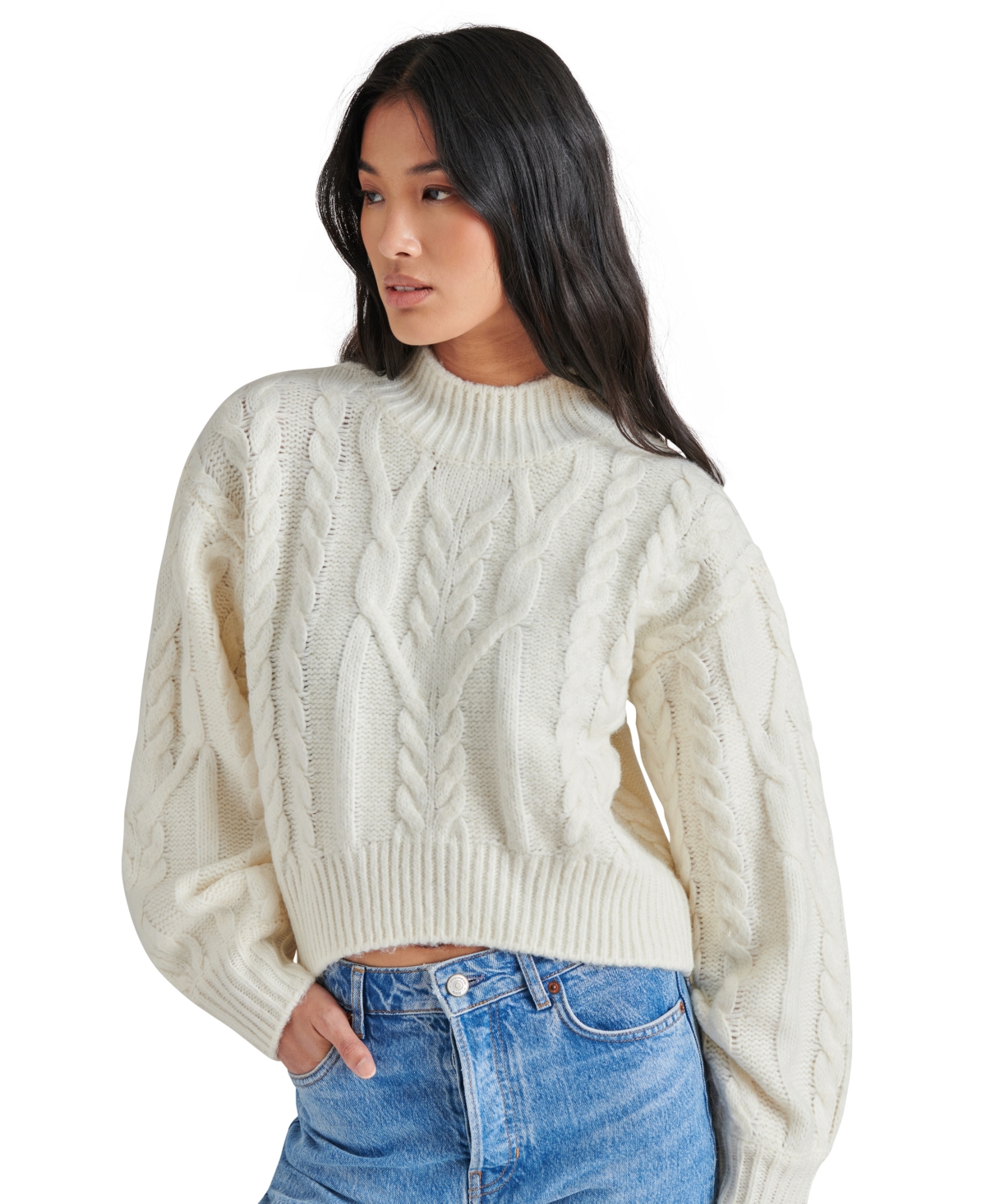 Steve Madden Women's Marcie Cable-Knit Mock-Neck Sweater