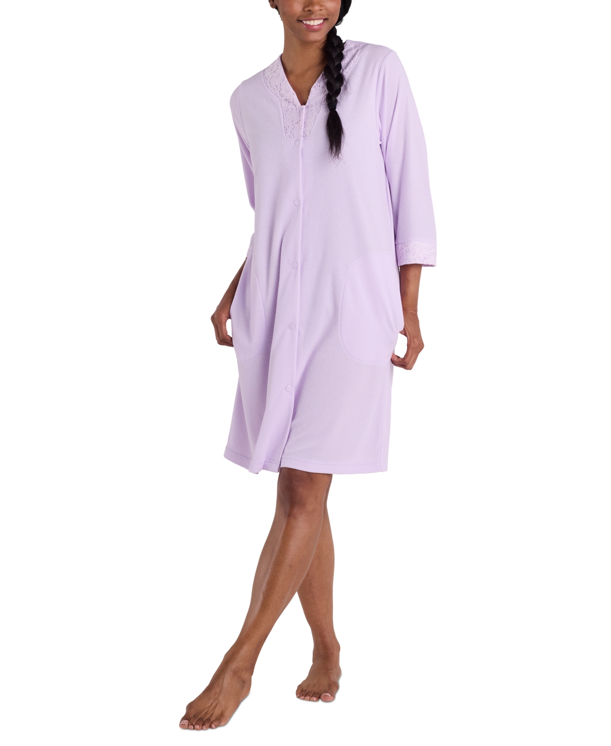 Miss Elaine Women's Zip-front 3/4-sleeve Terry Robe In Lavender