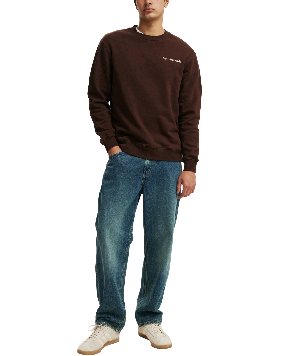 Cotton On Men's Graphic Crew Fleece Sweatshirt -/ Velvet Weekends