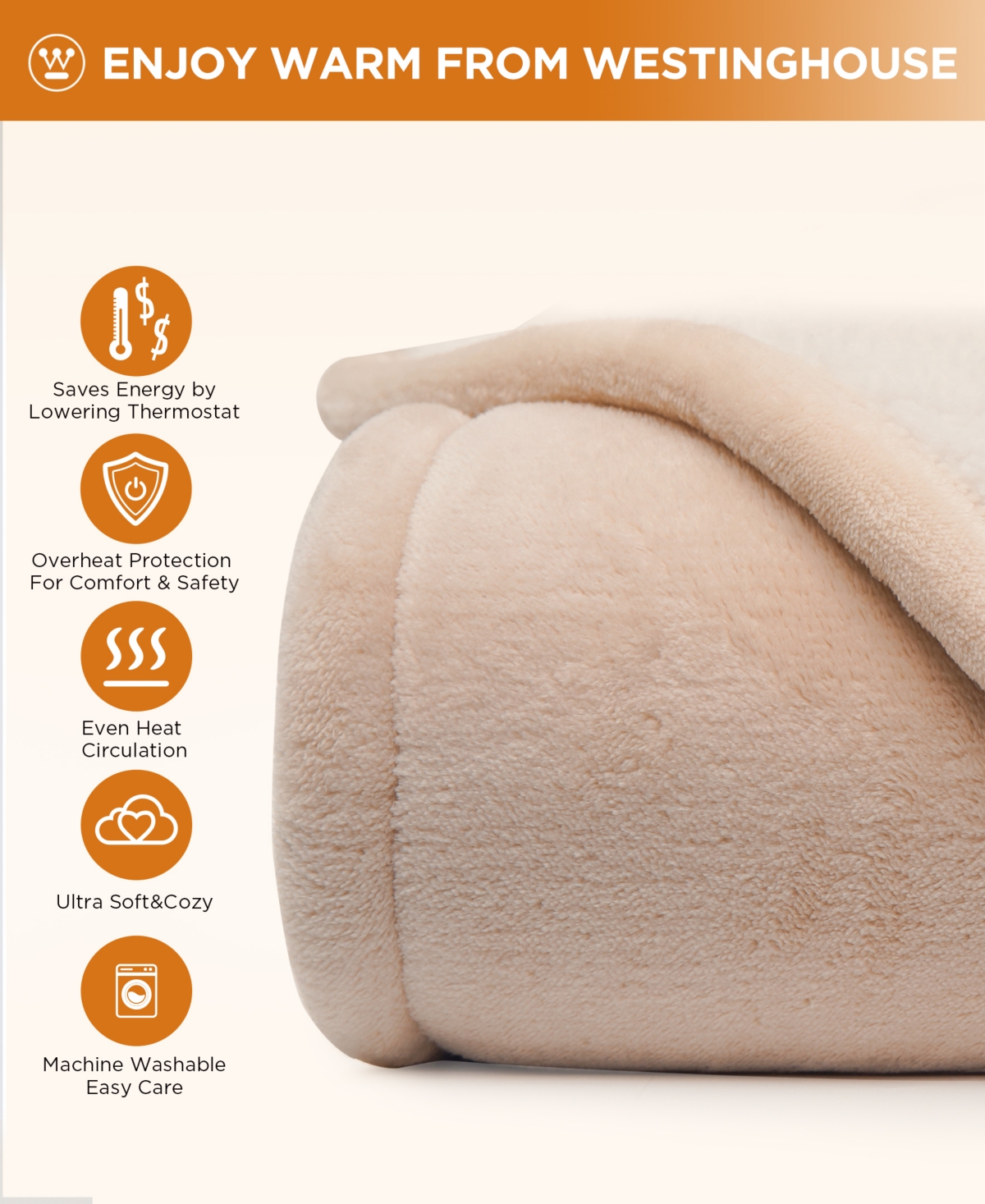 Westinghouse Heated Flannel And Sherpa Blanket, Twin In Beige