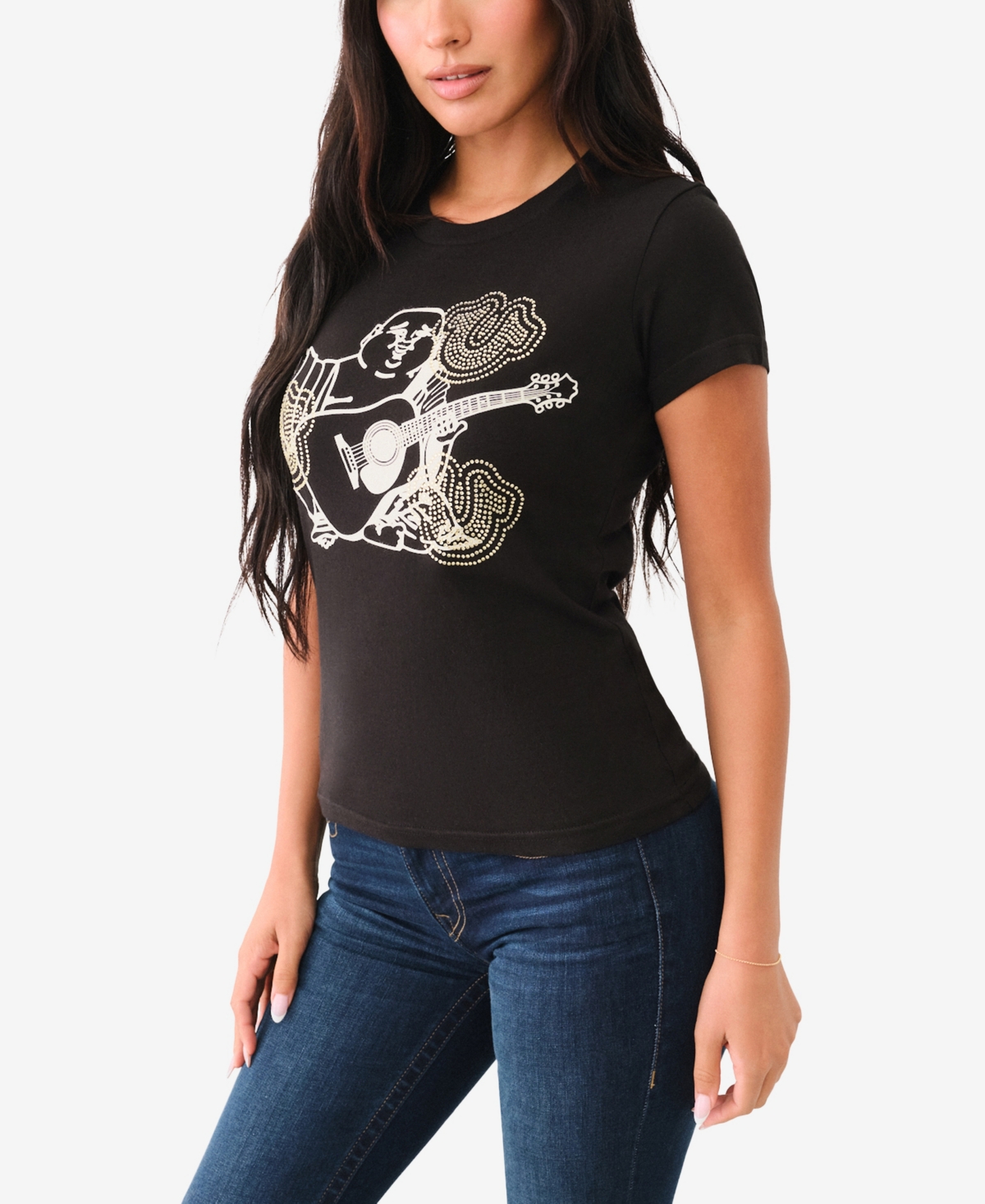True Religion Women's Crystal Buddha Crewneck Tee