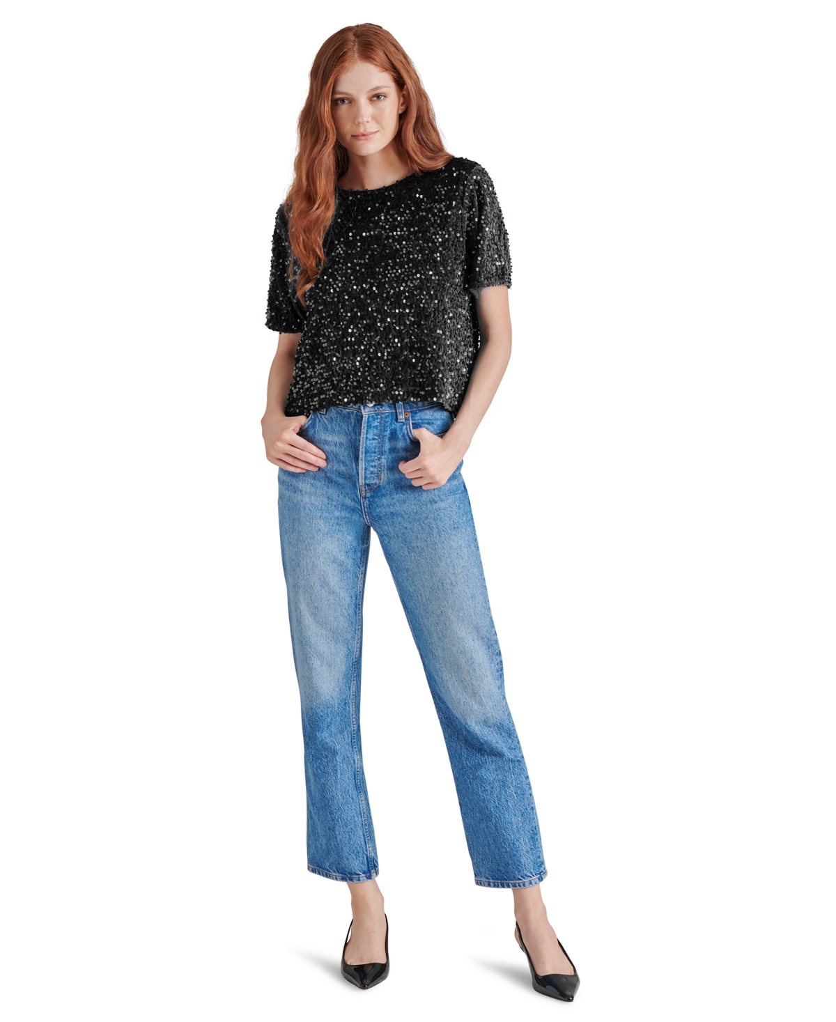 Steve Madden Cressa Sequin T-shirt In Black