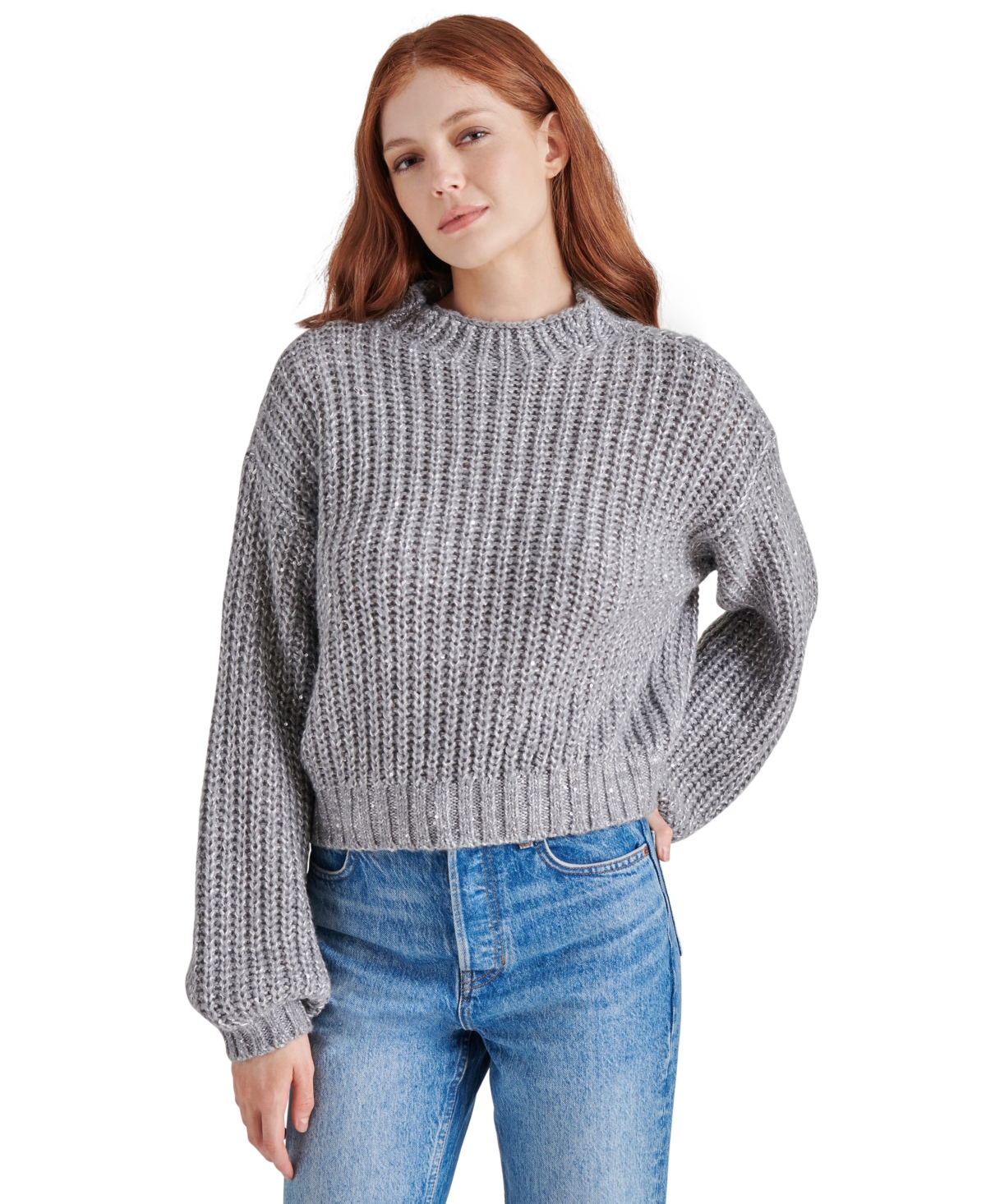 Steve Madden Martina Funnel Neck Sweater In Heather Grey