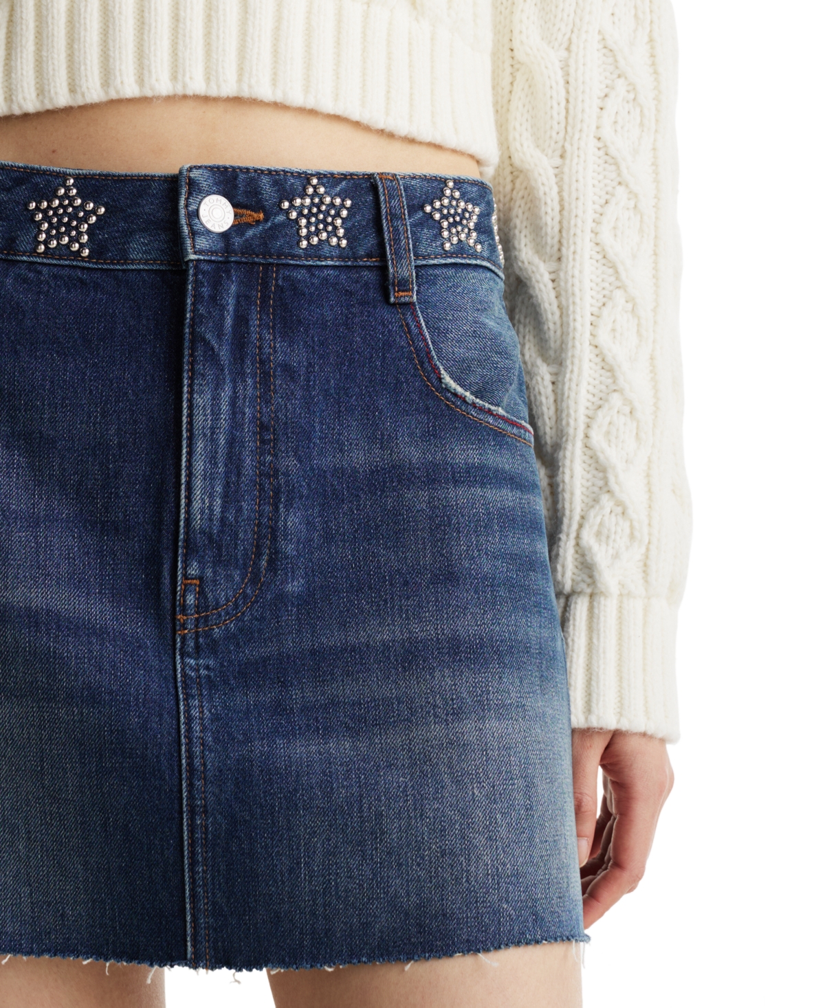 Tommy Jeans Women's Cotton Studded Star Denim Mini Skirt In Denim Dark