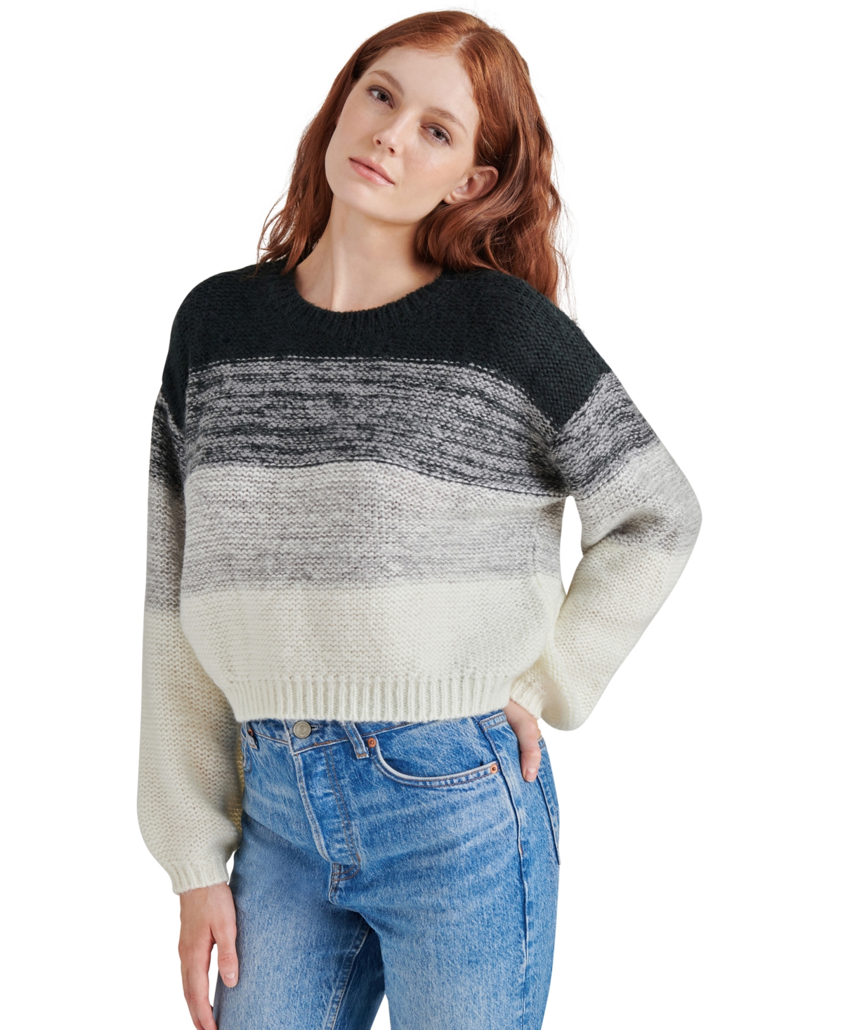Steve Madden Women's Colette Striped Balloon-sleeve Sweater In Multi