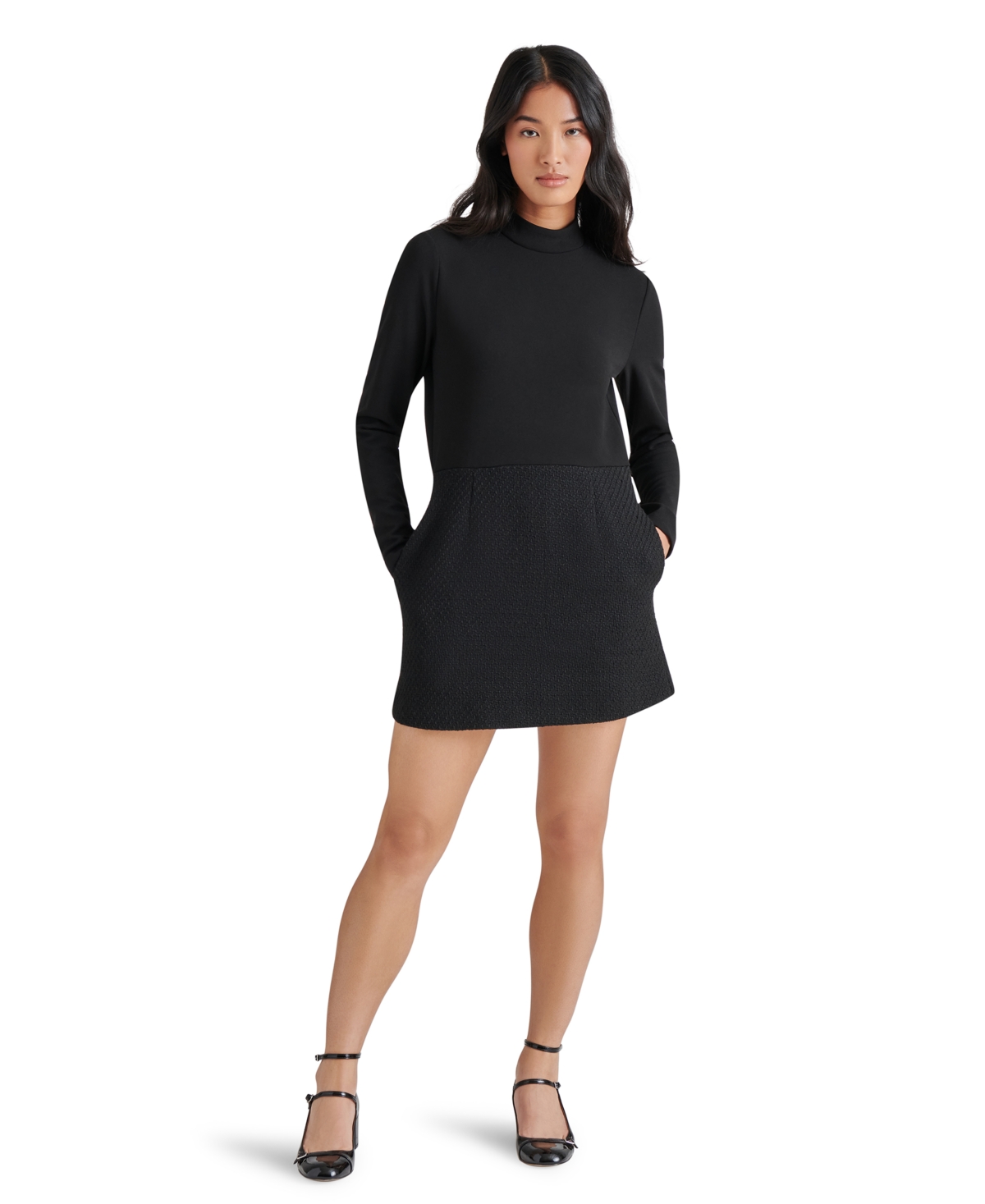 Steve Madden Women's Ty Mixed-Media Long-Sleeve Dress - Black