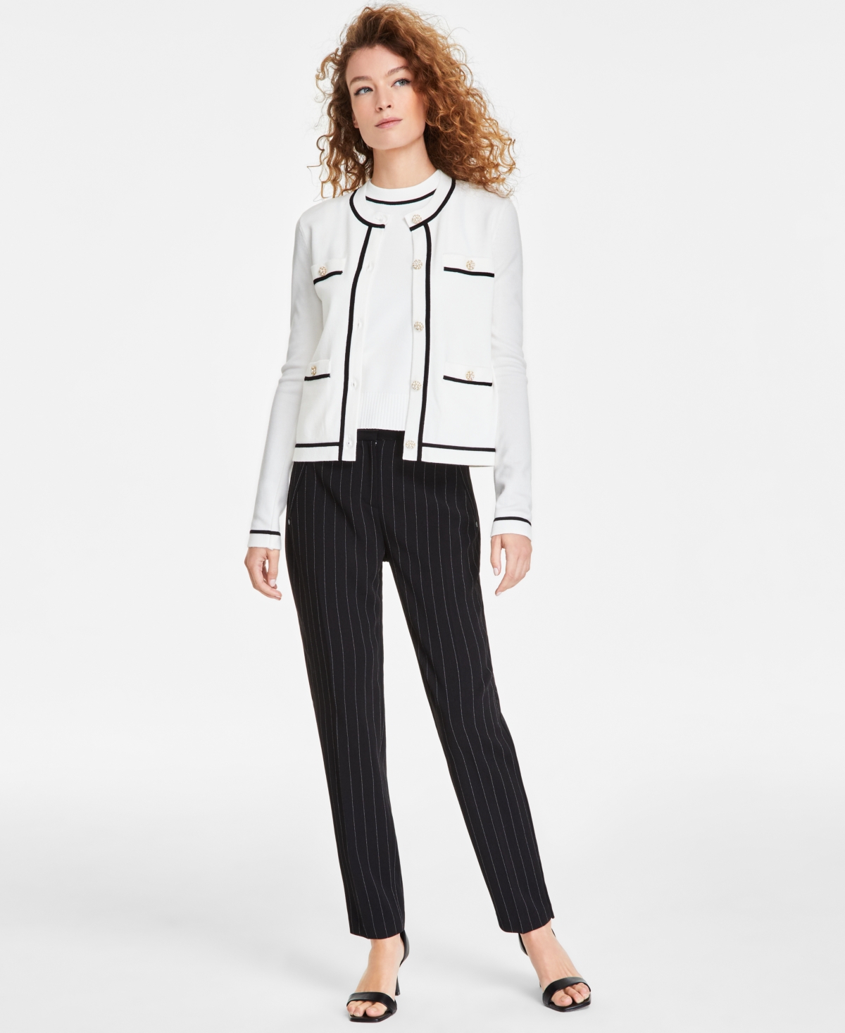 Shop Karl Lagerfeld Women's Contrast-trim Sleeveless Sweater In Soft White