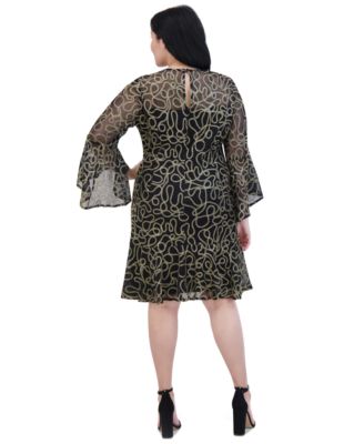 Plus Size Bell-Sleeve Sequined A-Line Dress