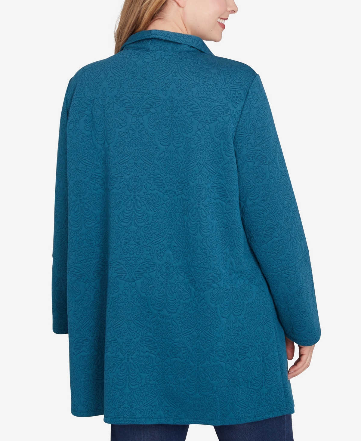 Ruby Rd. Plus Size Winter Scroll Quilted Knit Jacket In Adriatic