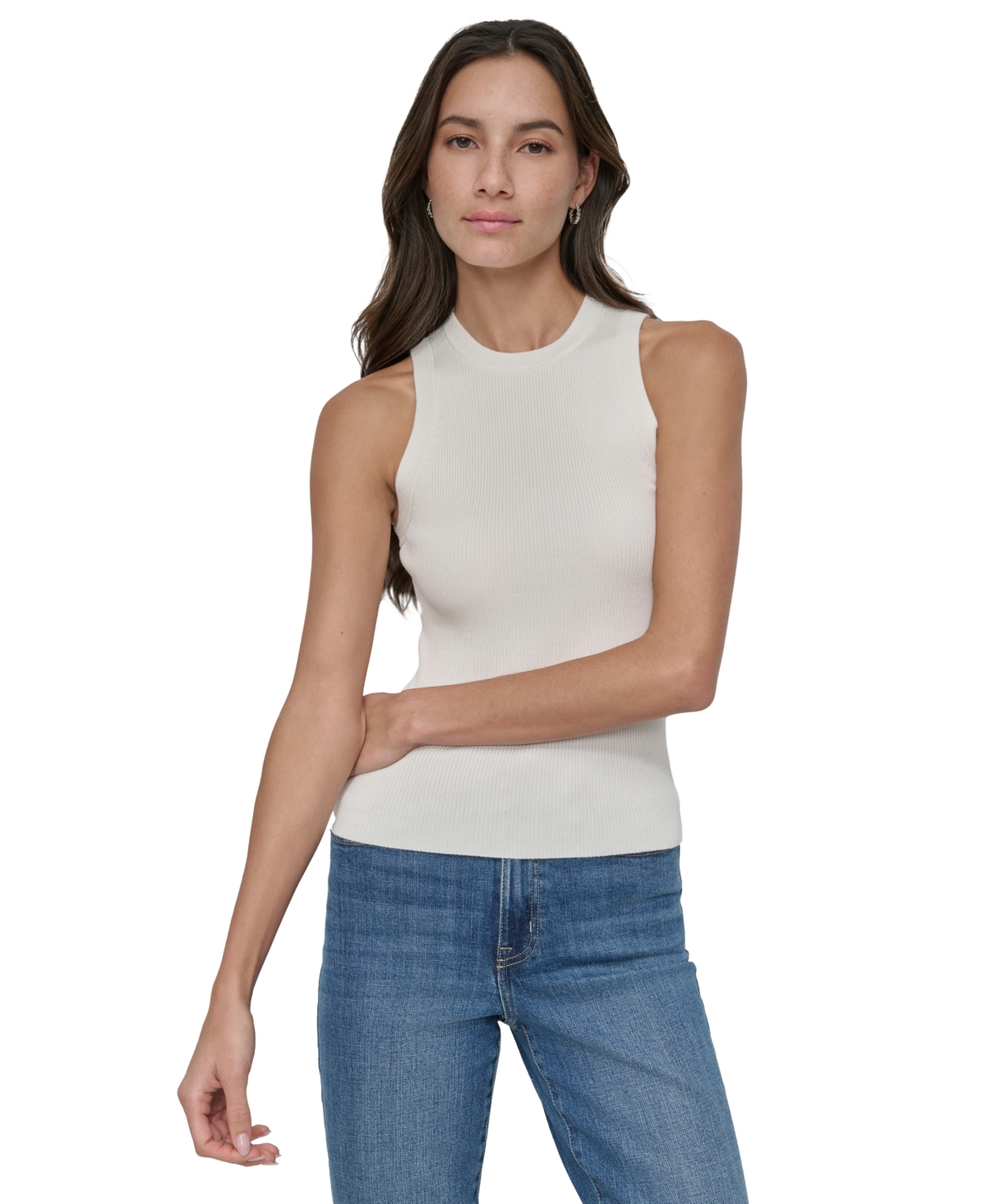 DKNY JEANS WOMEN'S RIBBED SLEEVELESS CREW NECK SWEATER 