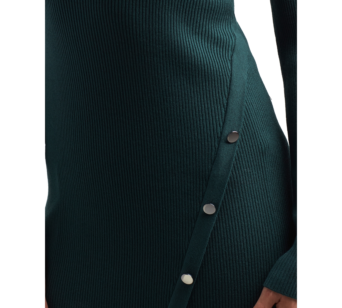 BCX JUNIORS' RIBBED BUTTON-FRONT CREWNECK TUNIC SWEATER 