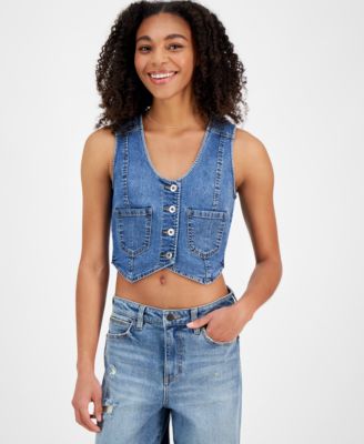 Celebrity Pink - Juniors' Cropped Button-Front Denim Vest