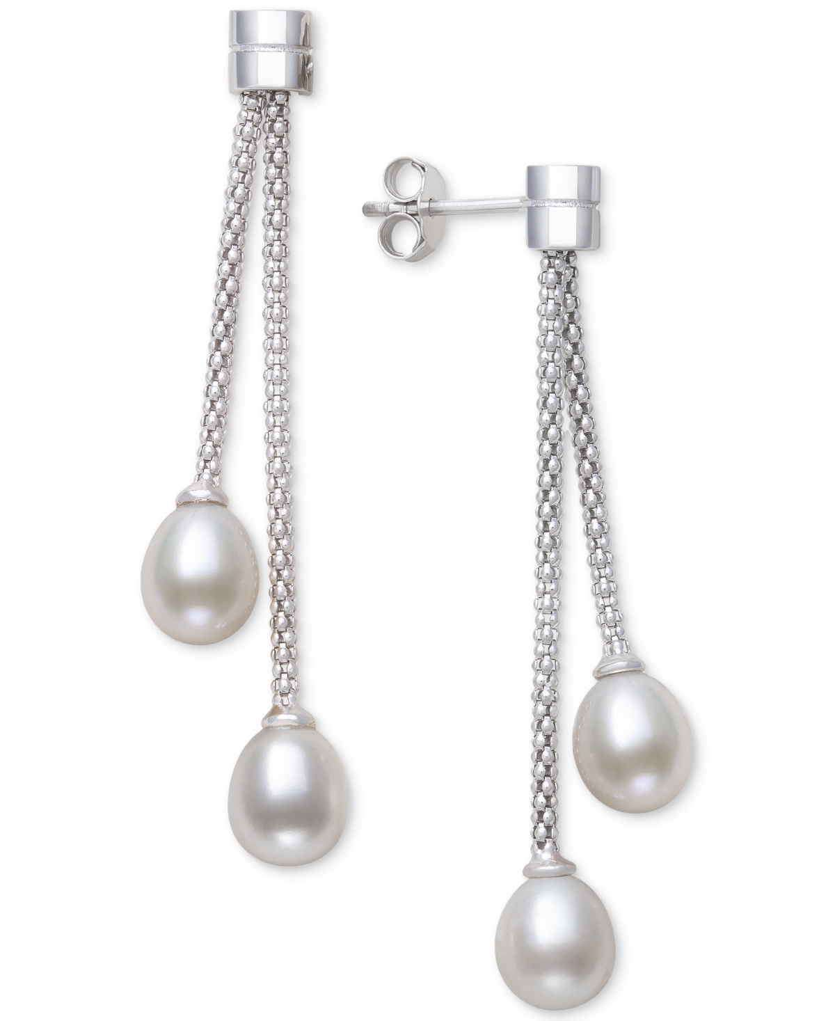 Shop Belle De Mer Cultured Freshwater Pearl (7-8mm) Chain Drop Earrings In Sterling Silver In White