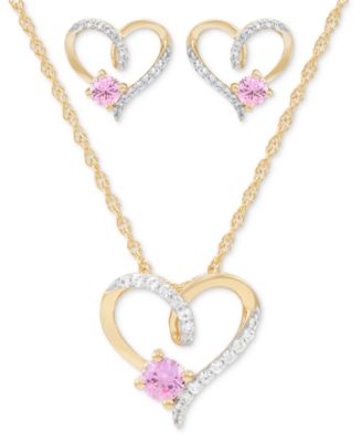 Macy's - 2-Pc. Set Lab Created Pink Sapphire (3/4 ct. t.w.) & Lab Created White Sapphire (1/3 ct. t.w.) Heart Pendant Necklace & Matching Stud Earrings in 14k Gold-Plated Sterling Silver
