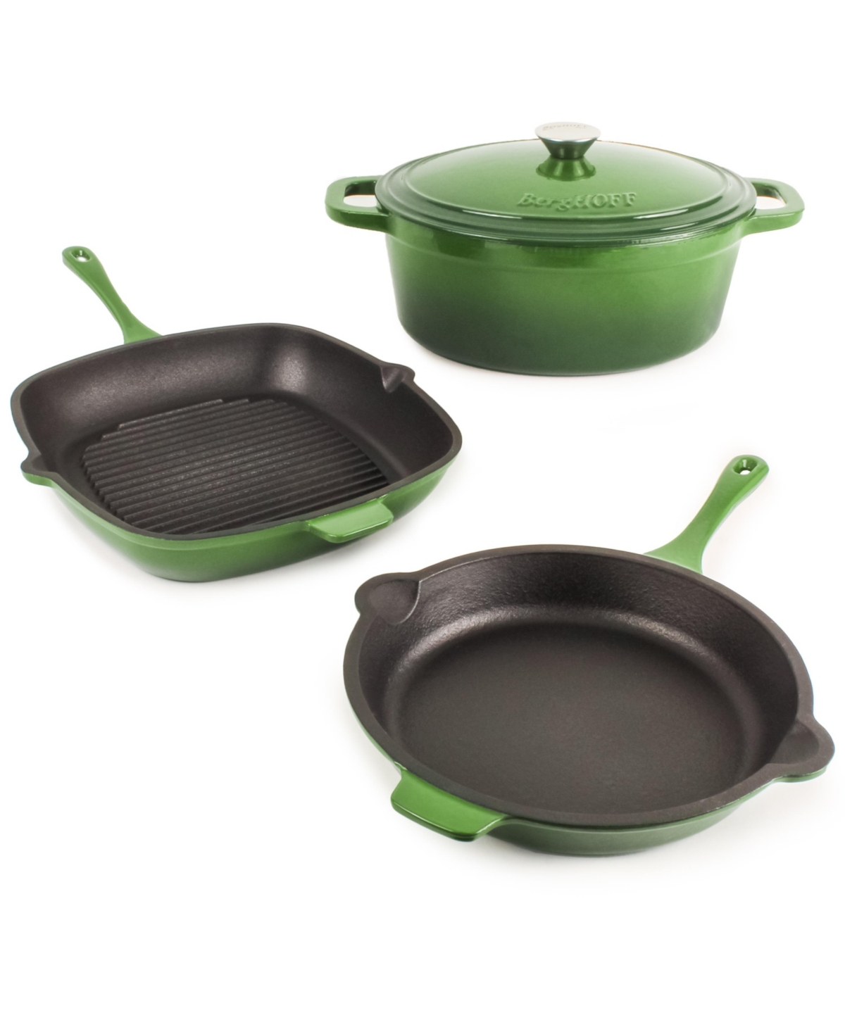 BergHOFF Neo 4pc Cast Iron Cookware Set, Grill Pan, Fry Pan & Oval Dutch Oven