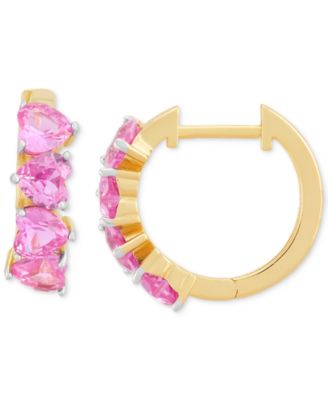 3-Pc. Set Lab Created Pink Sapphire (6 ct. t.w.) & Lab Created White Sapphire (1/2 ct. t.w.) Heart Stud & Small Hoop Earrings 14k Gold-Plated Sterling Silver