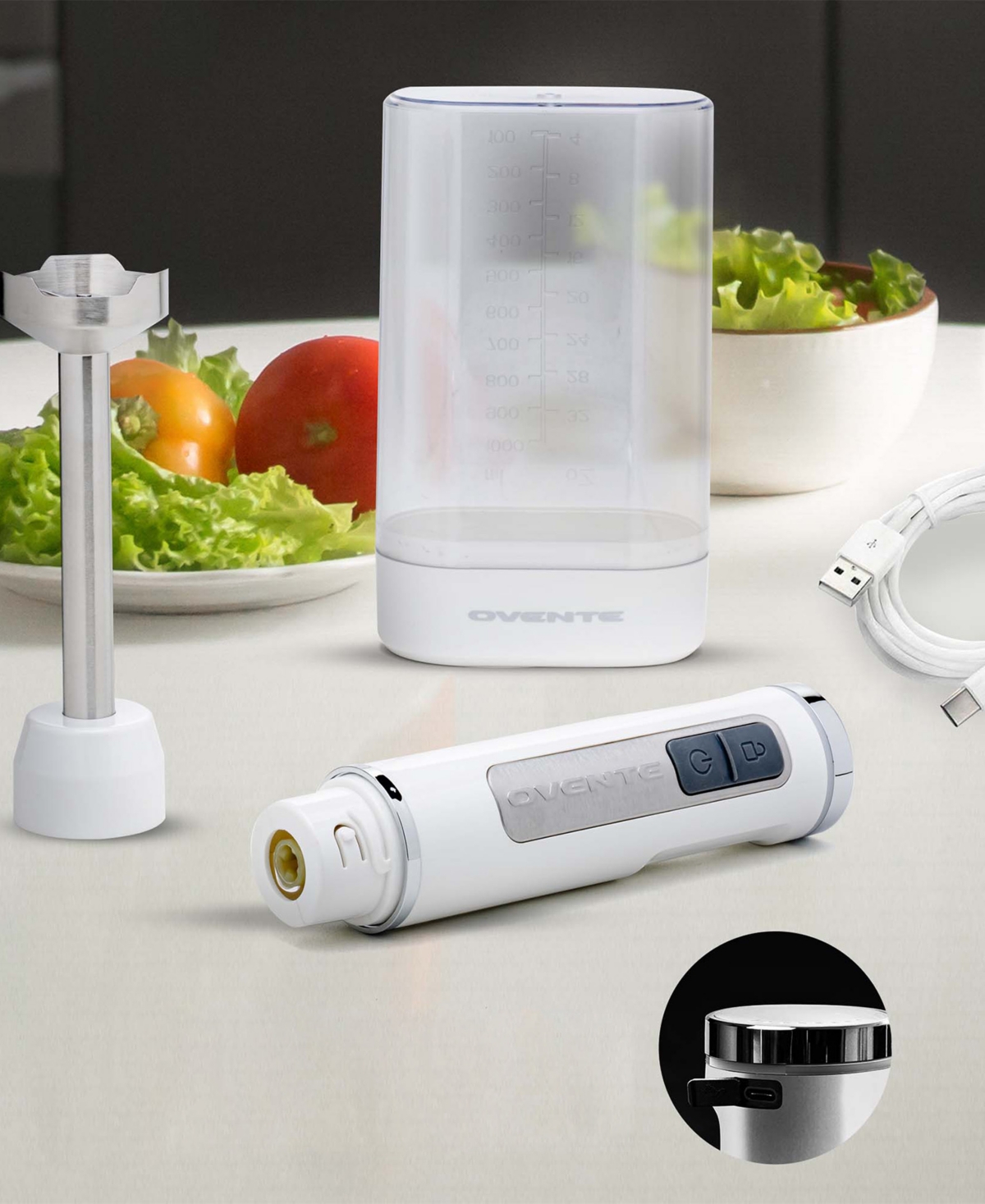 Ovente Stainless Steel Blades Cordless Rechargeable Hand Blender HR781R